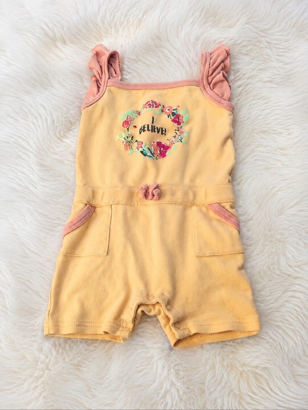 Snugabye Baby Girl Orange Floral Summer Romper 12-18M Ruffle One Piece